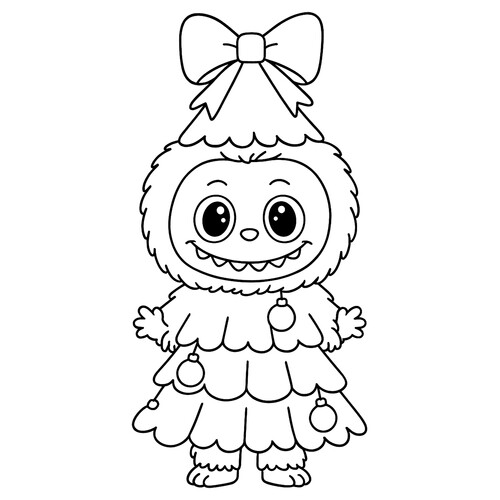 Раскраска Лабубу в костюме ёлки