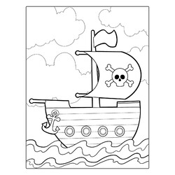 Раскраска Пиратский корабль для малышей