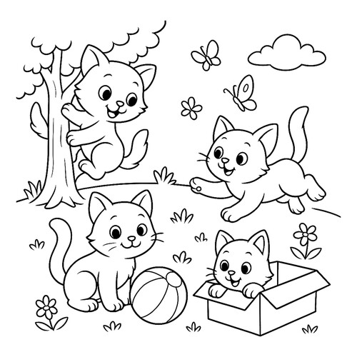 Раскраска Котята развлекаются