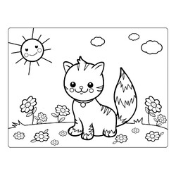 Раскраска Котёнок на полянке