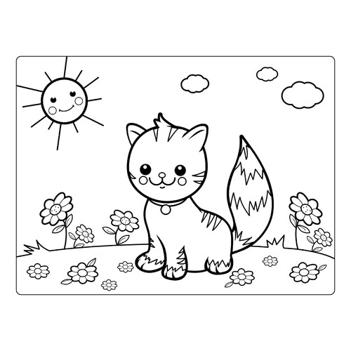 Раскраска Котёнок на полянке