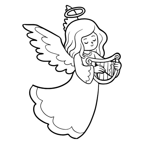 Ангелочек играет на арфе
