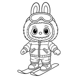 Раскраска Лабубу на лыжах