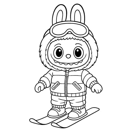 Раскраска Лабубу на лыжах