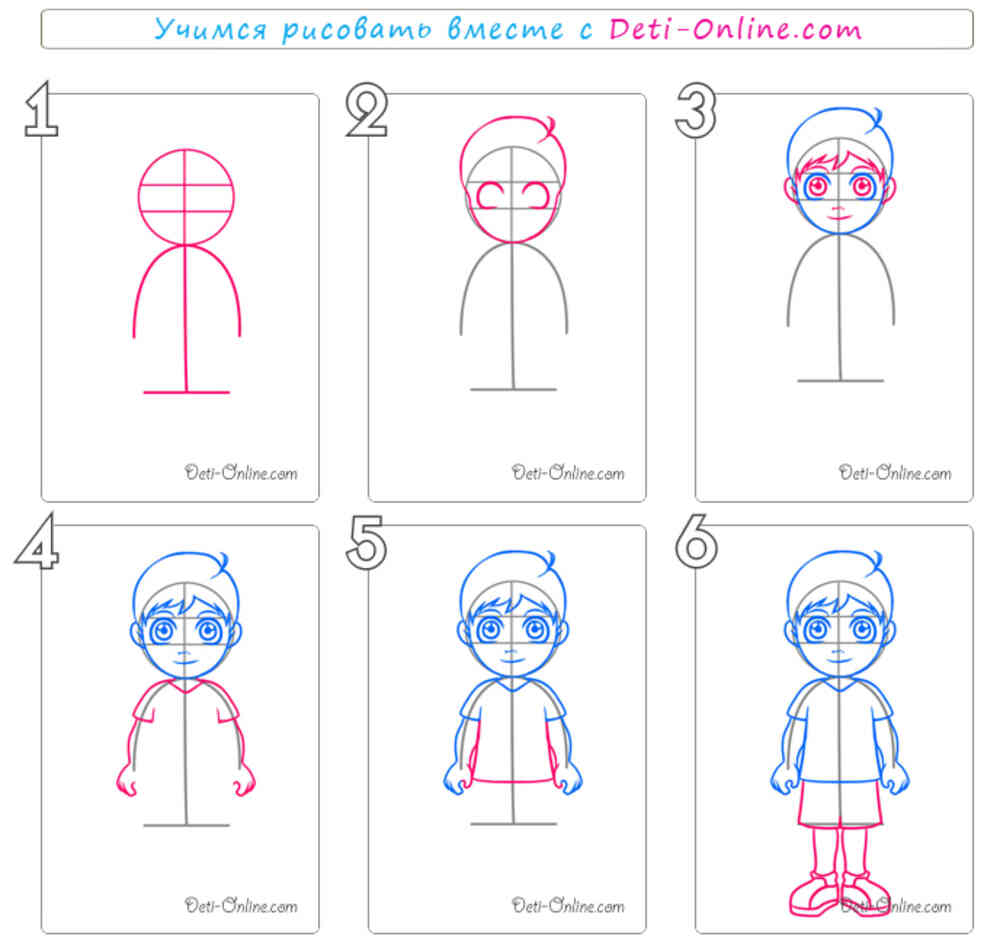Мальчик пошагово. Рисование человека пошагово для детей. Поэтапное рисование мальчика. Как нарисовать мальчика поэтапно. Пошаговые схемы рисования человека для детей.