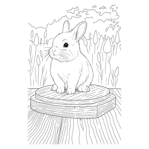 Раскраска Кролик на деревянной подставке