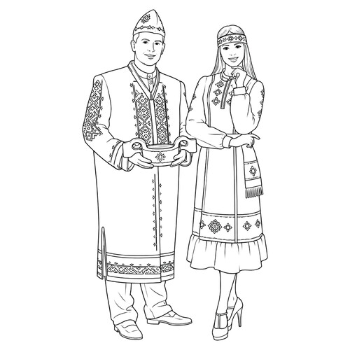 Раскраска Чуваши в национальном костюме