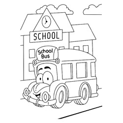 Раскраска Автобус возле школы