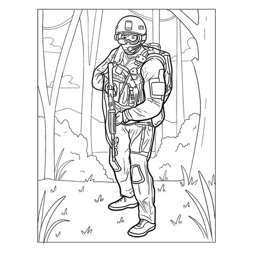 Раскраска Солдат спецназа в лесу