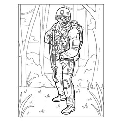 Раскраска Солдат спецназа в лесу