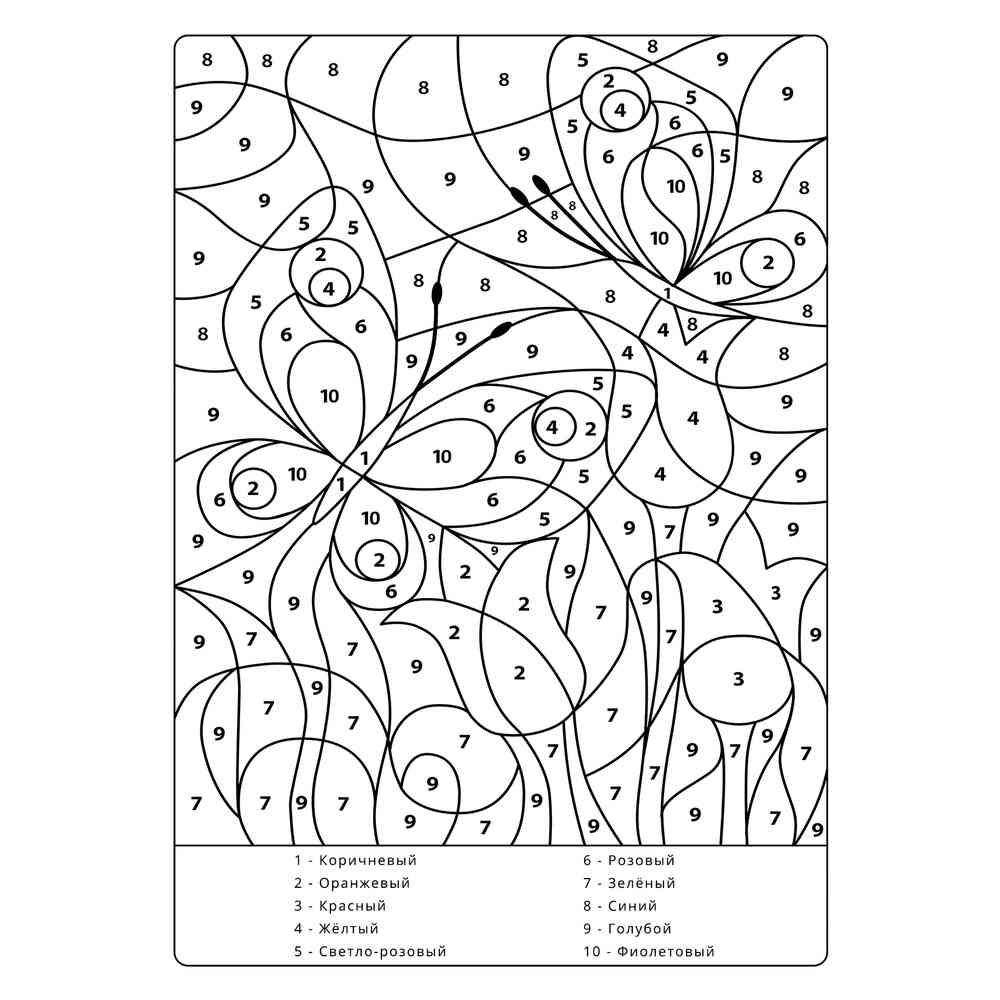 Раскраска Бабочки по номерам распечатать или скачать