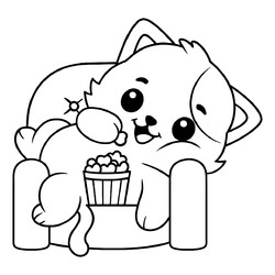 Котёнок в кресле с попкорном