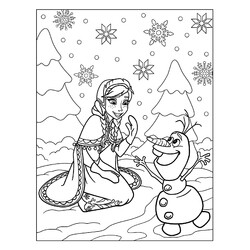 Раскраска Анна и Олаф играют в снежки
