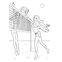 Раскраска Барби играет в мяч на пляже