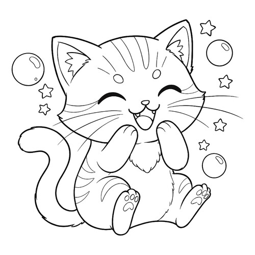 Раскраска Котёнок заходится от смеха