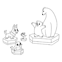 Раскраска Умка с друзьями на льдинах