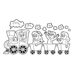 Раскраска Поезд с весёлыми детьми