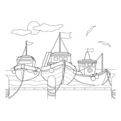 Раскраска Корабли в порту