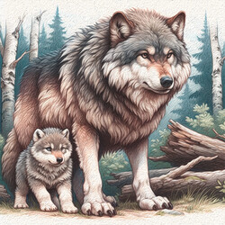 Большой злой серый волк и маленький добрый серый волчонок
