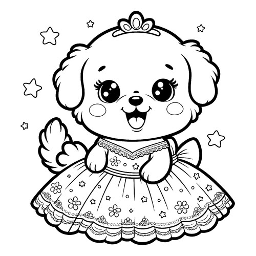 Раскраска Милый щенок в платье
