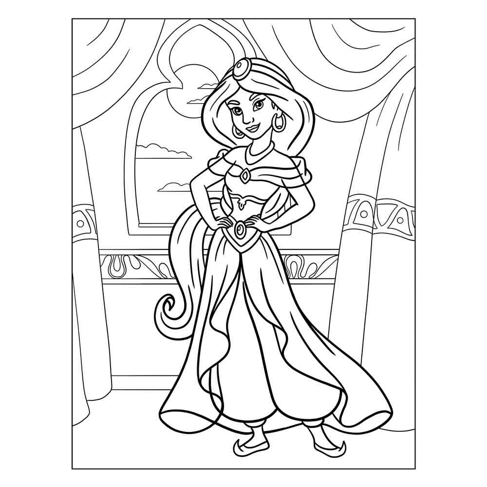 Раскраска принцесса Жасмин — скачать и распечатать в формате А4