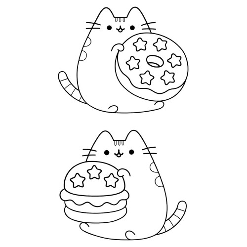 Раскраска Пушин с пончиком и бургером