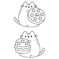 Раскраска Пушин с пончиком и бургером