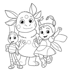 Раскраска Лунтик, Мила и Пчелёнок