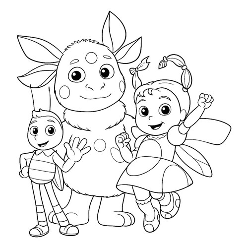 Раскраска Лунтик, Мила и Пчелёнок