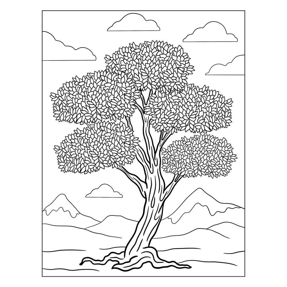 Дерево с листочками раскраска - 59 фото