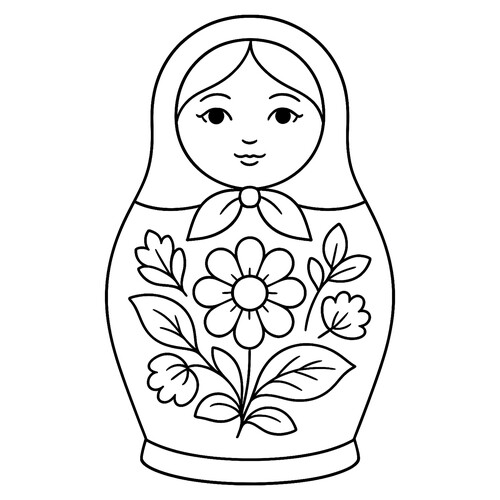 Раскраска Матрёшка с ромашкой