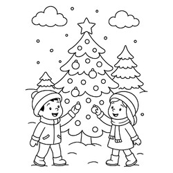 Дети украшают ёлку в лесу