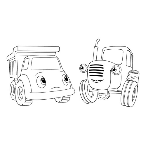 Раскраска Синий Трактор и Грузовик