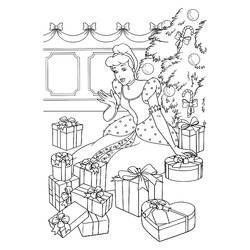 Раскраска Золушка с подарками на Новый год