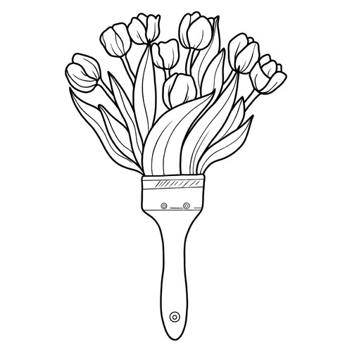 Раскраска Букет тюльпанов в вазе в форме кисточки