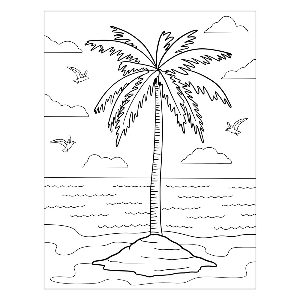 Раскраска пальмы и остров рисунок
