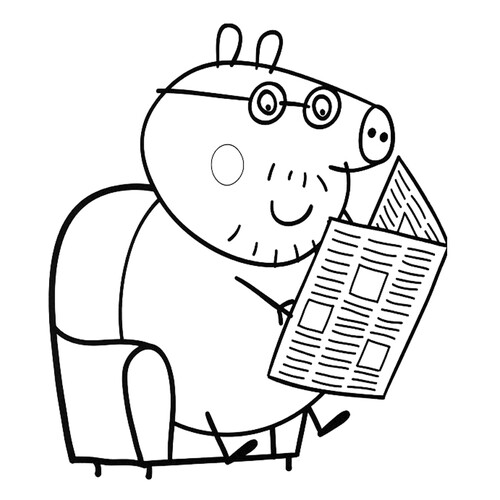 Раскраска Папа Свин читает газету