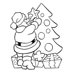 Дед Мороз вешает звезду на елку
