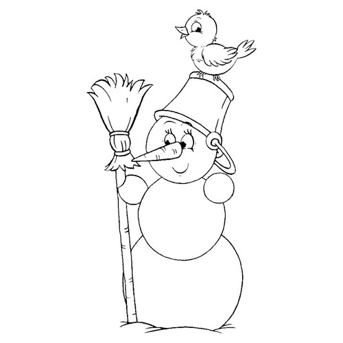 Птичка сидит на голове у Снеговика