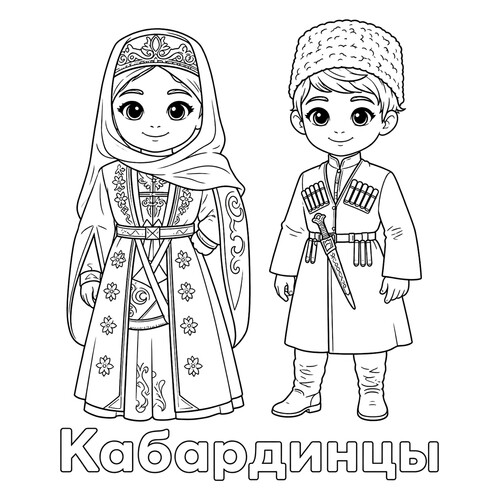 Раскраска Кабардинцы в национальной одежде