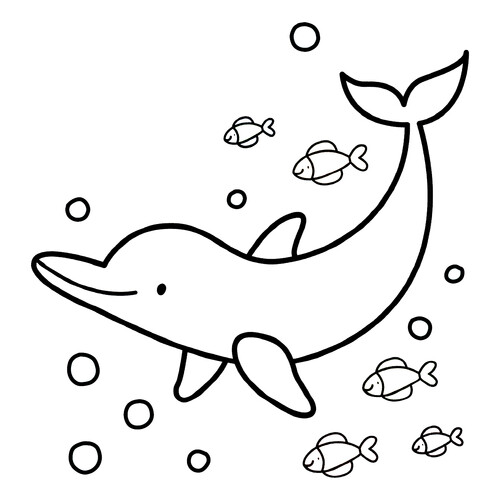 Раскраска Дельфин с рыбками