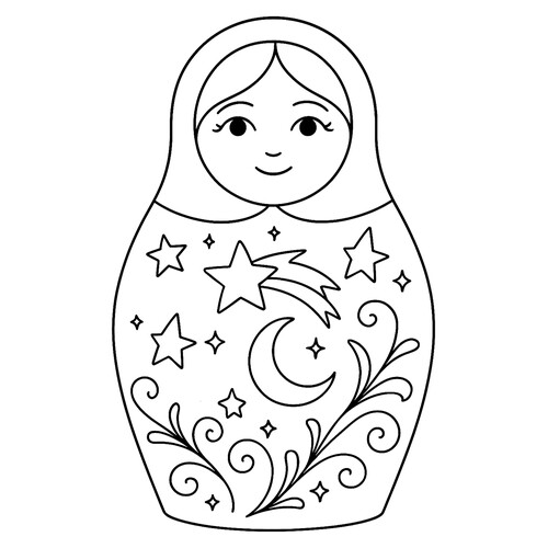 Раскраска Матрёшка с космическими узорами