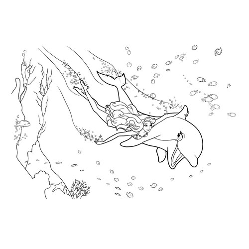 Раскраска Русалочка и дельфин