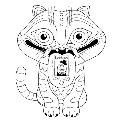 Раскраска Питомец Джину с приглашением