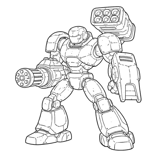 Раскраска Робот с пулемётами и ракетами