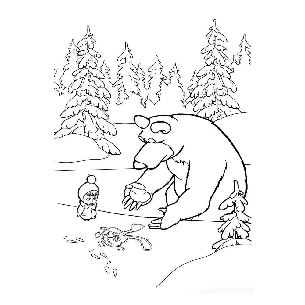 Маша и медведь зима раскраска