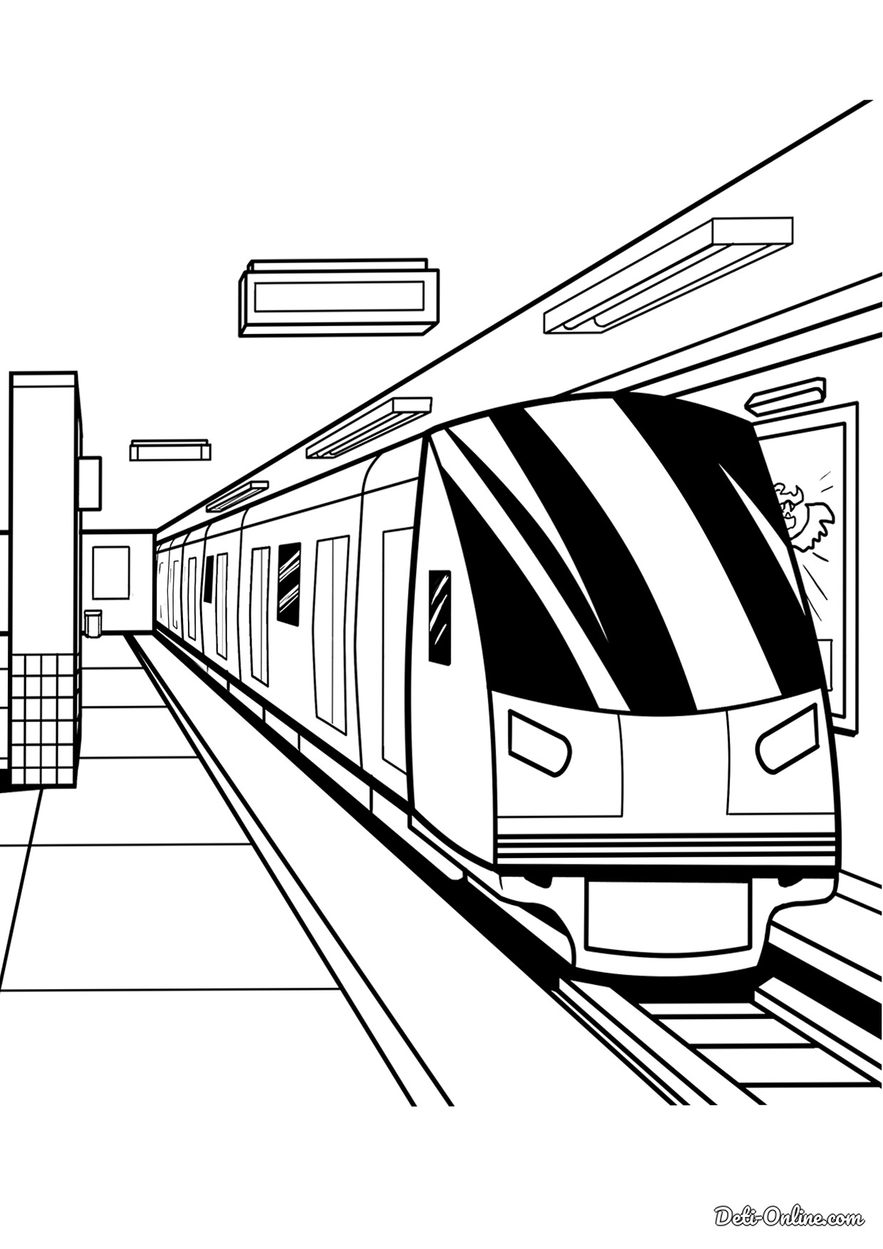 Раскраска Современный поезд метро | распечатать раскраски для детей