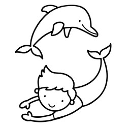 Раскраска Дельфин и мальчик русалка