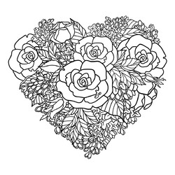 Раскраска Сердце из роз