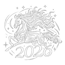 Раскраска Огненная лошадь 2026